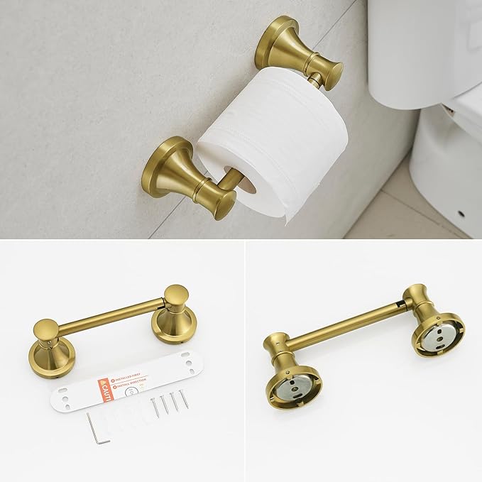 RUMOSE Toilet Paper Holder and Hand Towel Ring Brushed Gold Wall Mount Bathroom