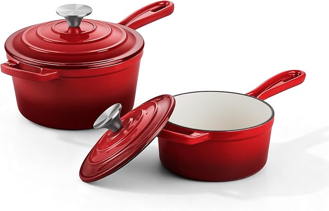 Homikit 1 QT & 2 QT Saucepan Set, Enameled Cast Iron Saucepan by Homikit