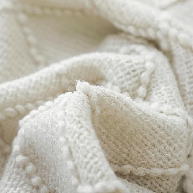BOURINA Beige Throw Blanket 50x60 Inches Throw Textured Solid Soft Sofa Couch - Image 3