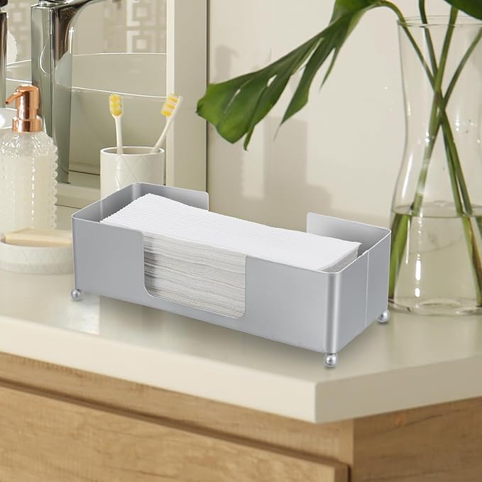 MyGift Paper Towel Holder, Modern Silver Tone Metal Tabletop Paper Dispenser - Image 4