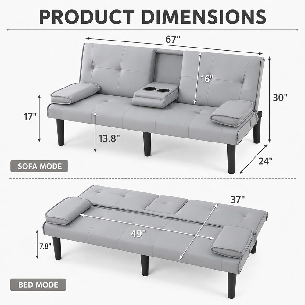 67"Modern Futon Sofa Bed,Convertible 3 in 1 Sleeper Bed Couches with Adj...