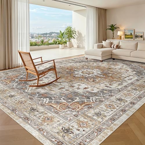 Madane 8x10 Area Rugs for Living Room, Non-Slip Washable Rug, Turmeric/Grey