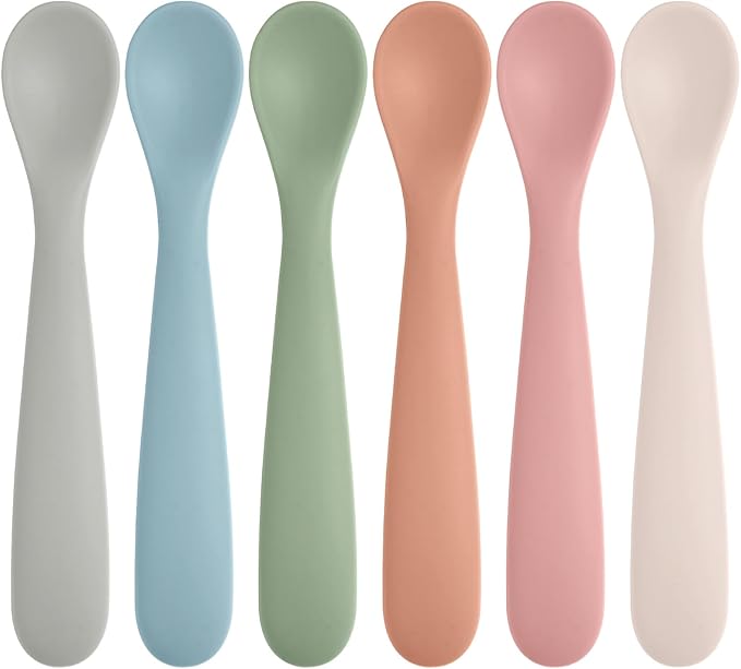 Eascrozn 6 Pack Silicone Baby Spoons, Baby Spoons Self Feeding 6 Months+ by Eascrozn