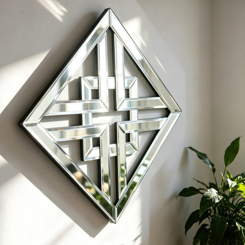 QMDECOR Silver Mirrored Wall Decor 16x16” Decorative Mirror Modern Fashion DI...