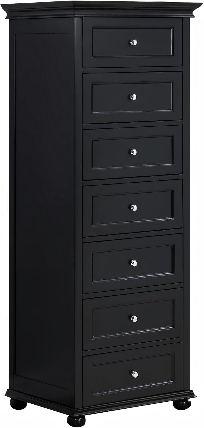 Tall Skinny Dresser for Bedroom with 7 Drawers, Black Narrow Wood Dresser
