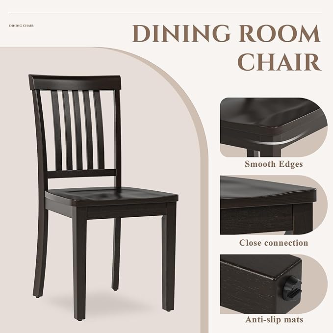 COLAMY Wooden Dining Room Chairs Set of 2, Spindle High Back Windsor Kitchen ...