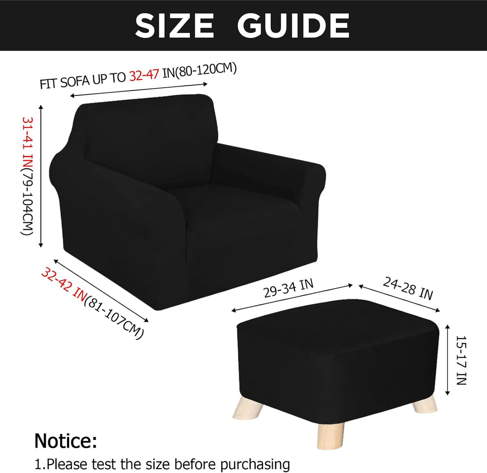 HunnmingRe 2 Piece Black Chair Ottoman Slipcover Set for T Cushion Armchair