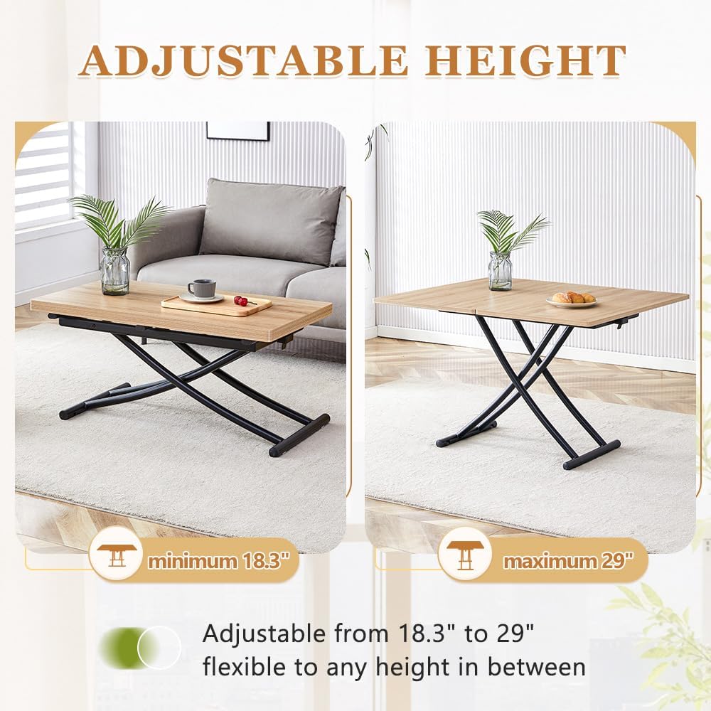 Adjustable Height Coffee Table to Dining Table, Lift Top Foldable Dining Tabl...