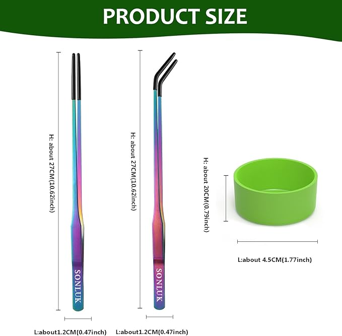 3 PACK Stainless Steel Reptile Feeding Tongs, 10.62" Straight &Curved Long - Image 5