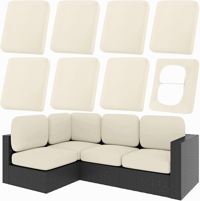 hyha 8Pcs Patio Cushion Covers, Stretch Outdoor Couch Cushion Covers Replacement by hyha