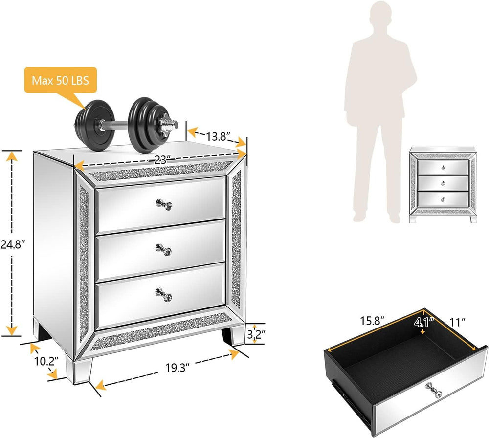VINGLI Mirrored Nightstands Set of 2, 23" W Glass Mirror Night Stand Set...