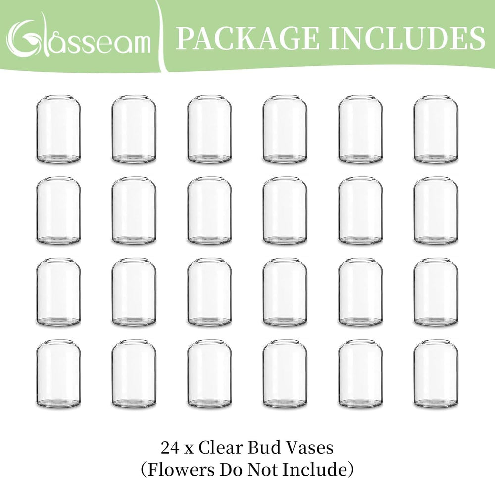 Glasseam Glass Bud Vases for Centerpieces: Bulk of 24 Clear Small Vases