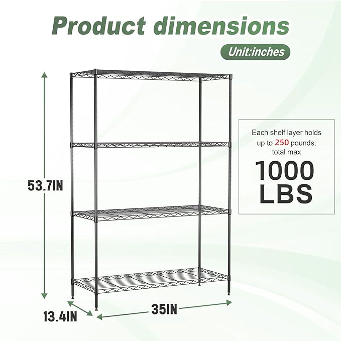 BestOffice 4-Tier Wire Shelving Unit, 1000 LBS Heavy Duty Metal Storage Shelves - Image 3