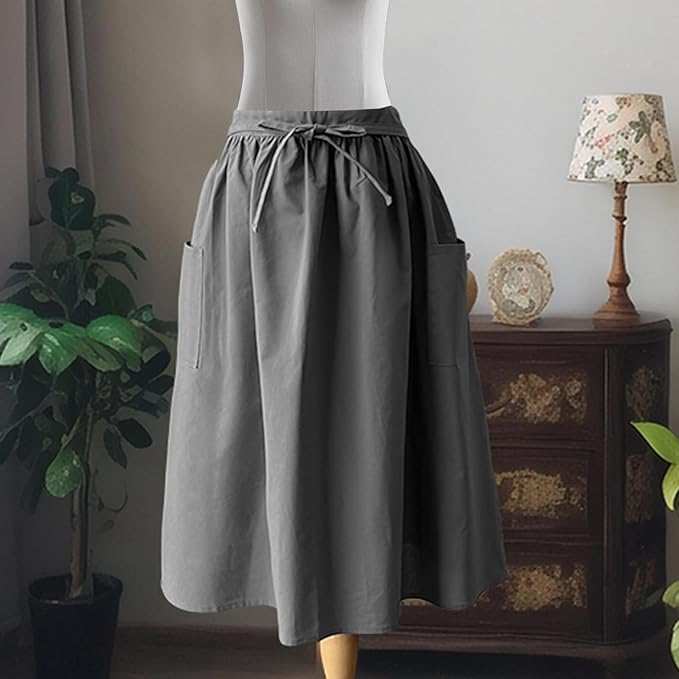 Cotton Linen Half Apron for Women Vintage Waist Apron Ruffle Plain Bright Color - Image 3