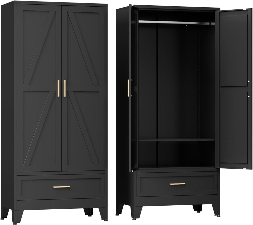 COFaR Metal Wardrobe Closet with Doors, 71'' Tall Armoire Wardrobe Cl...