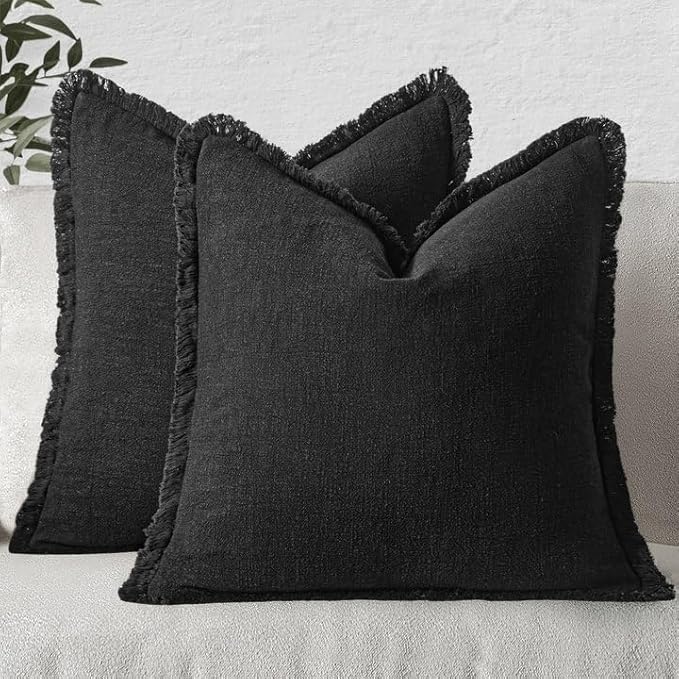 MIULEE Decorative Throw Pillow Covers Neutral Linen Fringe Throw Pillows Euro by MIULEE
