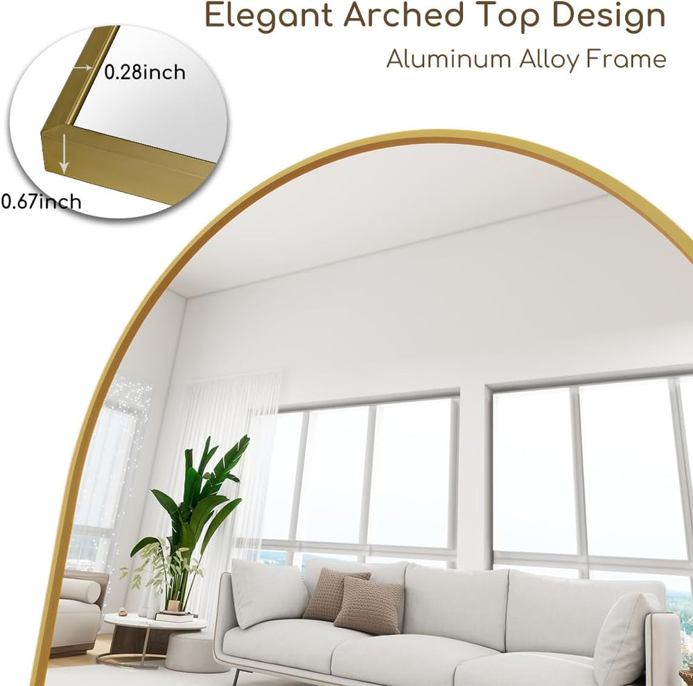 Arched Full Length Mirror, 70"x26" Free Standing Floor Mirror, Gold