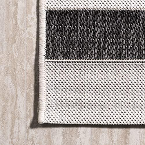 JONATHAN Y Wide Stripe Indoor Outdoor Area Rug 8X10 Black/Cream, Aveiro for B...
