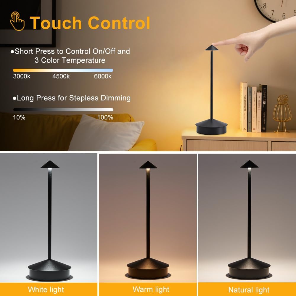 EJQ 2 Pack LED Cordless Table Lamp, Portable 6000mAh Rechargeable, Touch Cont...