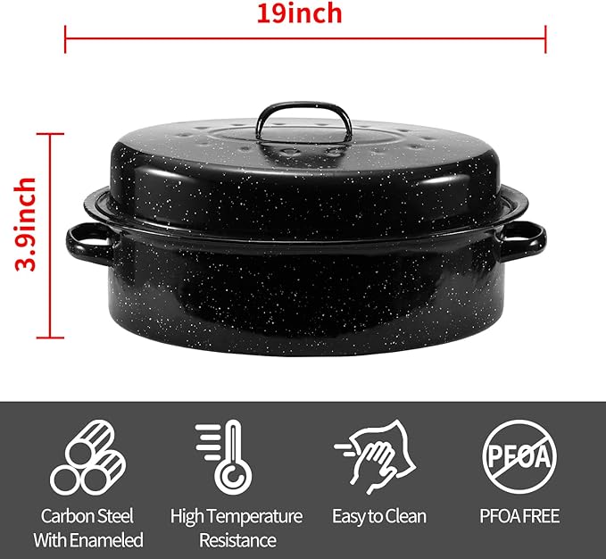 Granite Roaster Pan, 19” Enameled Roasting Pan