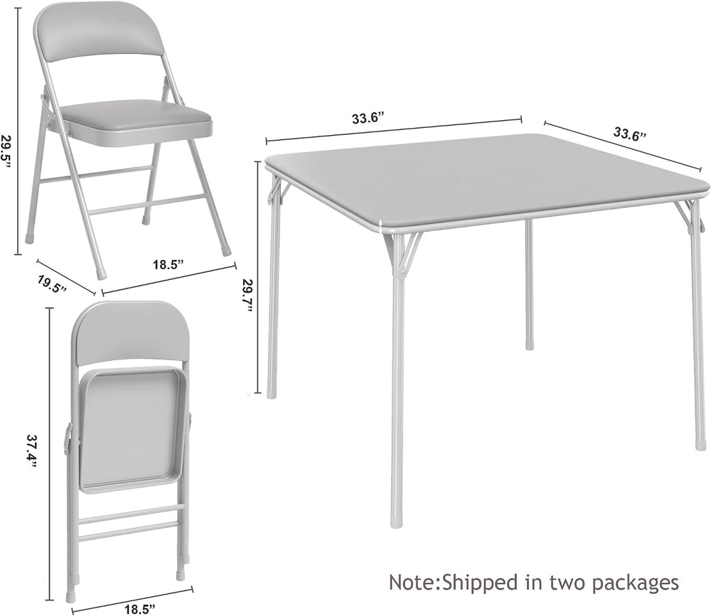 Folding Portable Card Table and Foldable Chair Set of 5, Pu Upholstered Folda...