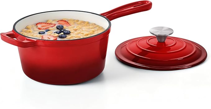 Homikit Small Sauce Pan with Lid, 2QT Enameled Cast Iron Saucepan, Enamel Cast by Homikit