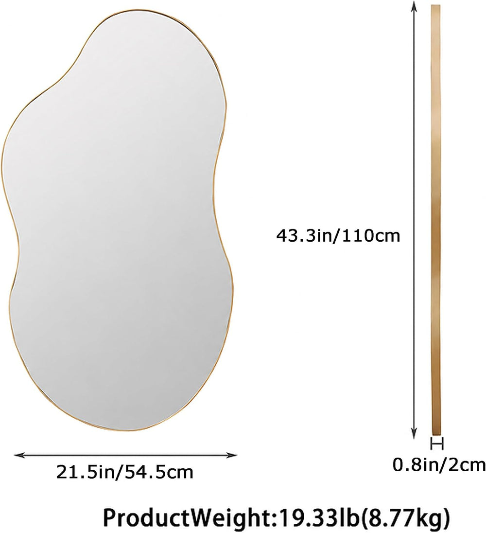 SHYFOY Large Irregular Wall Mirror,43" Decorative Wavy Antique-Gold Mirror