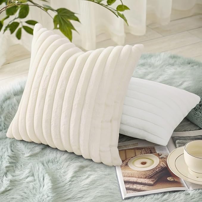 decorUhome Summer Cozy Faux Fur Throw Pillow Covers 16x16 Set of 2 Decorative - Image 6
