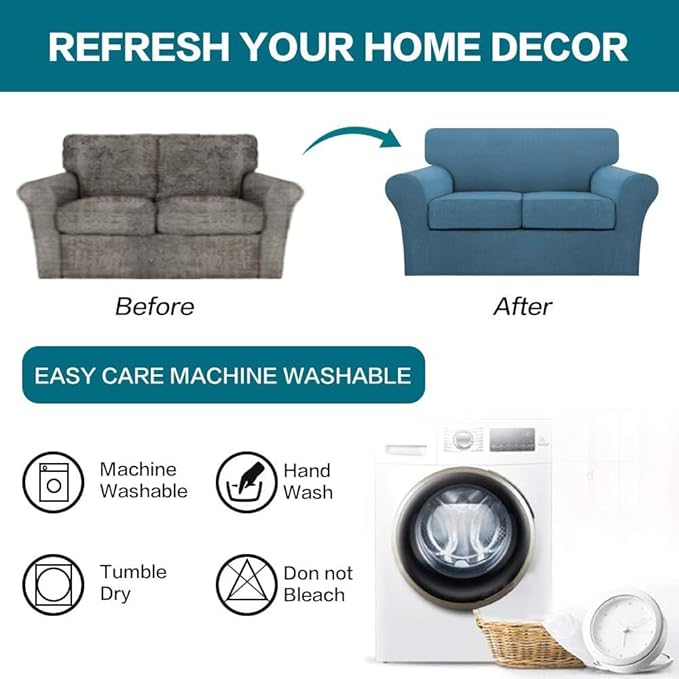 Turquoize 3 Piece Sofa Covers For 2 Cushion Couch Sofa Slipcover Soft Couch - Image 7