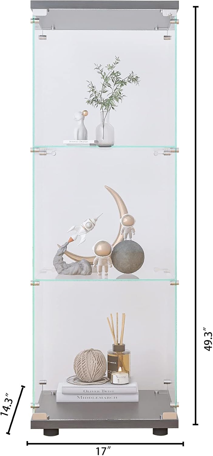 Modern 49'' Contemporary 3-Shelf Case Glass Display Cabinet in Clear ...
