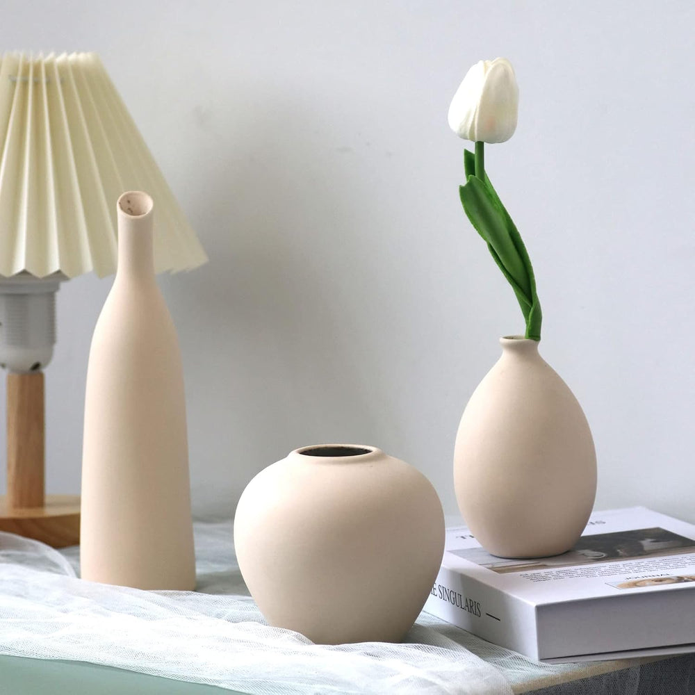 Ceramic Vase Set of 3, Minimalist Flower Vase for Rustic, Modern Farmhouse, L...