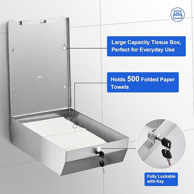 Commercial Paper Towel Dispenser Wall Mount, Stainless Steel C-Fold Multifold - Image 2