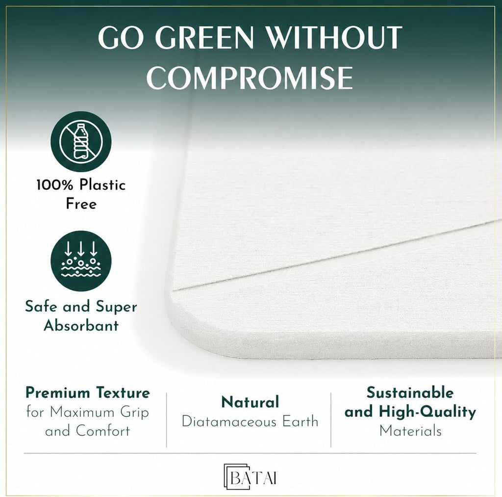 Extra Large Diatomaceous Earth Stone Bath Mat (31.5” x 19.7”) White XL | Fast Absorbent Shower Stone Bath Mat For Bathroom - Quick Dry, Easy Clean and Non-Slip Mat - Instant Drying Diatomite Bathmat