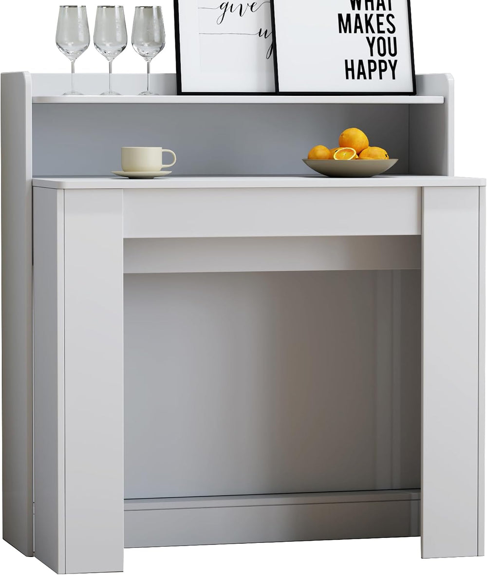 Transformer Extendable Dining Table for 2-10 People with storage, White | Exp...