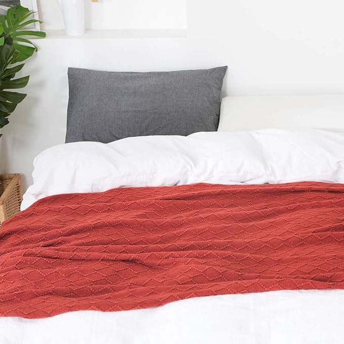 BOURINA Rust Throw Blanket 50 x90 Inches Textured Solid Soft Sofa Throw Bed - Image 4