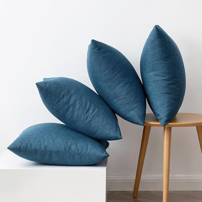 MIULEE Pack of 4 Decorative Outdoor Throw Pillow Covers Linen Waterproof Pillow - Image 6