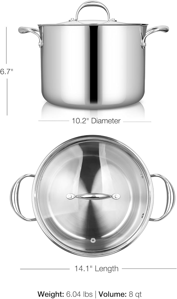 KEAWELL K3 Premium 8-Quart Tri-Ply Stainless Steel Stockpot - Image 3