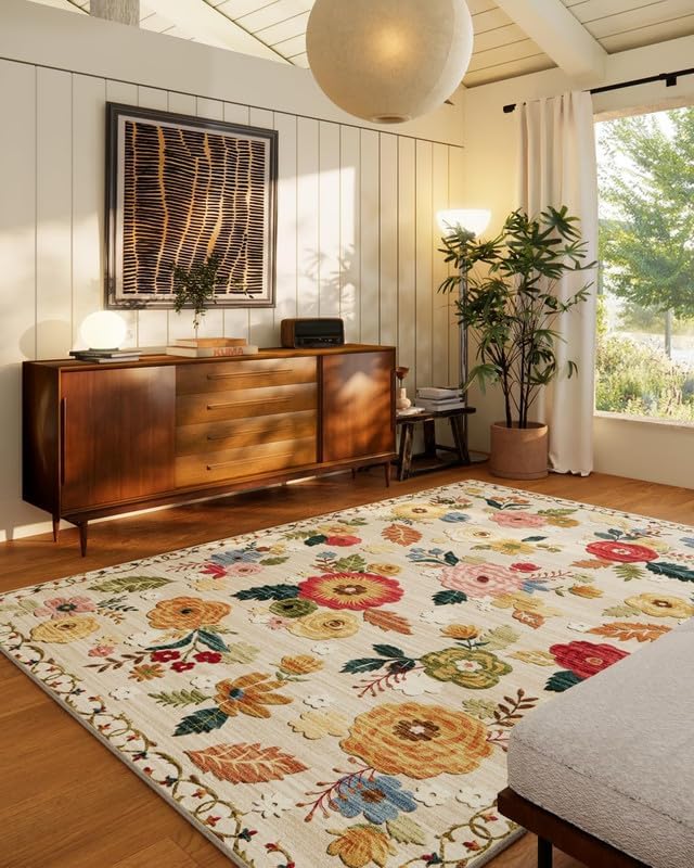 9x12 Area Rugs for Living Room: Washable Rug Non Slip Low Pile Soft Carpet
