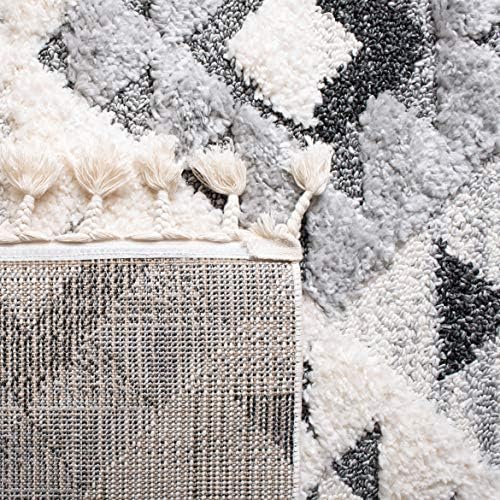 SAFAVIEH Area Rug 9x12 - Moroccan Tassel Shag Collection - Large - Ivory & Grey, Non-Shedding & Easy to Clean, Plush High-Low Texture, Ideal for Living Room, Bedroom, Dining Space (MTS688F)