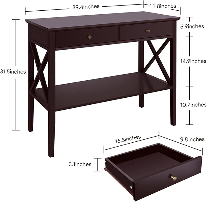 ChooChoo Console Table with Drawers, Narrow Wood Accent Sofa Table Entryway T...
