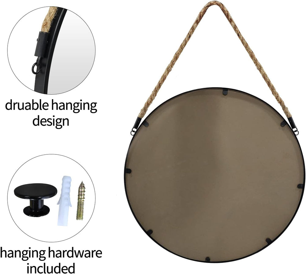 POZINO 15" Small Round Hanging Mirror, Circle Wall Mirror with Jute Rope