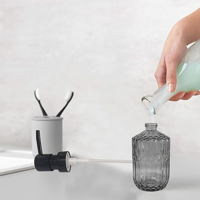 Grey Glass Soap Dispenser with Black Pump, 15oz Liquid Hand Dispenser, - Image 3