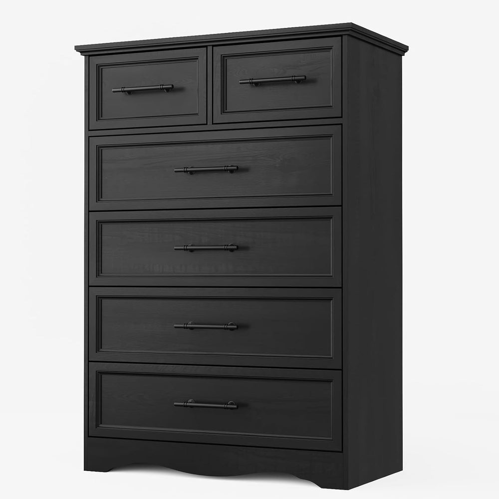 YANSNWO Black 6 Drawer Dresser for Bedroom, 44" Tall Chest of Drawers
