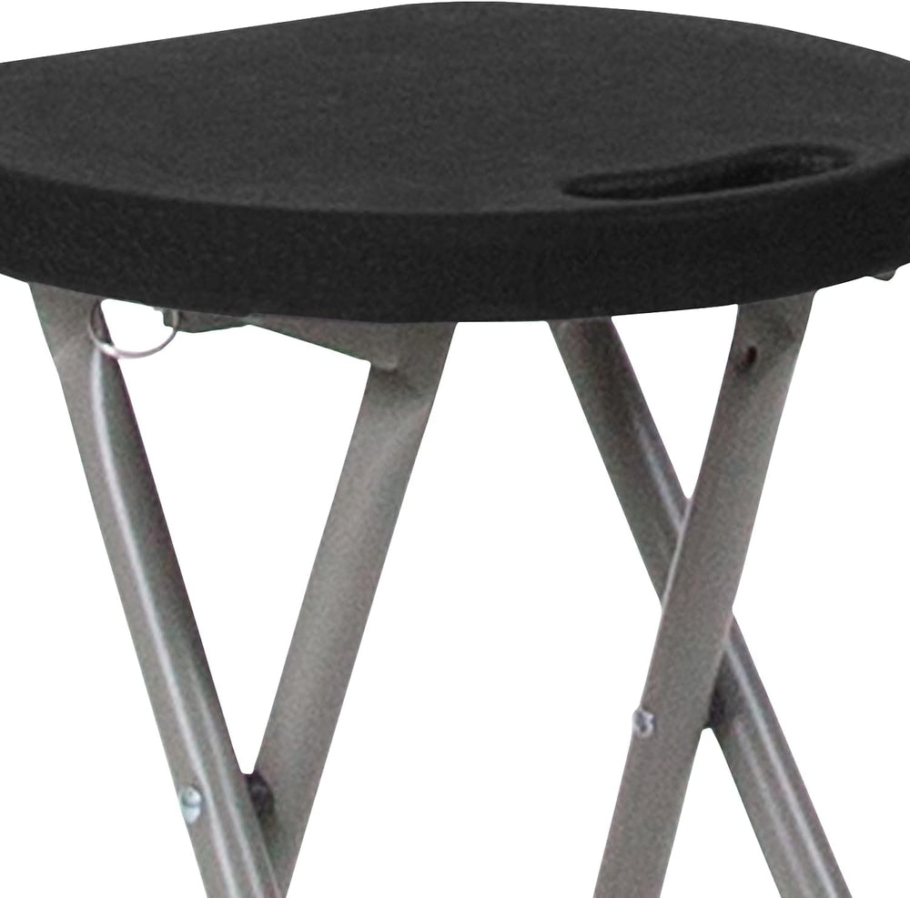 Flash Furniture Micah Foldable Stool with Black Plastic Seat and Titanium Gra...