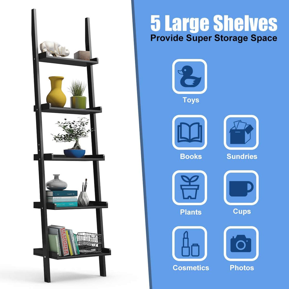 Tangkula Ladder Shelf, 5-Tier Multifunctional Modern Wood Plant Flower Book D...