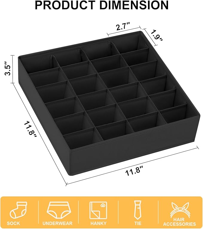 Joyoldelf Sock Drawer Organizer Divider 2 Packs Underwear Organizer, 24 Cell - Image 2