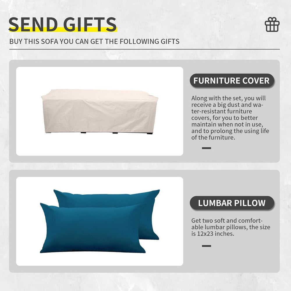 Outdoor Couch 3-seat Patio Sofa Outdoor Furniture Deep Seat High Backrest Pat...
