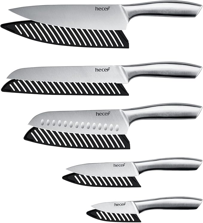 hecef Silver Kitchen knife set of 5, Satin Finish Blade - Image 4
