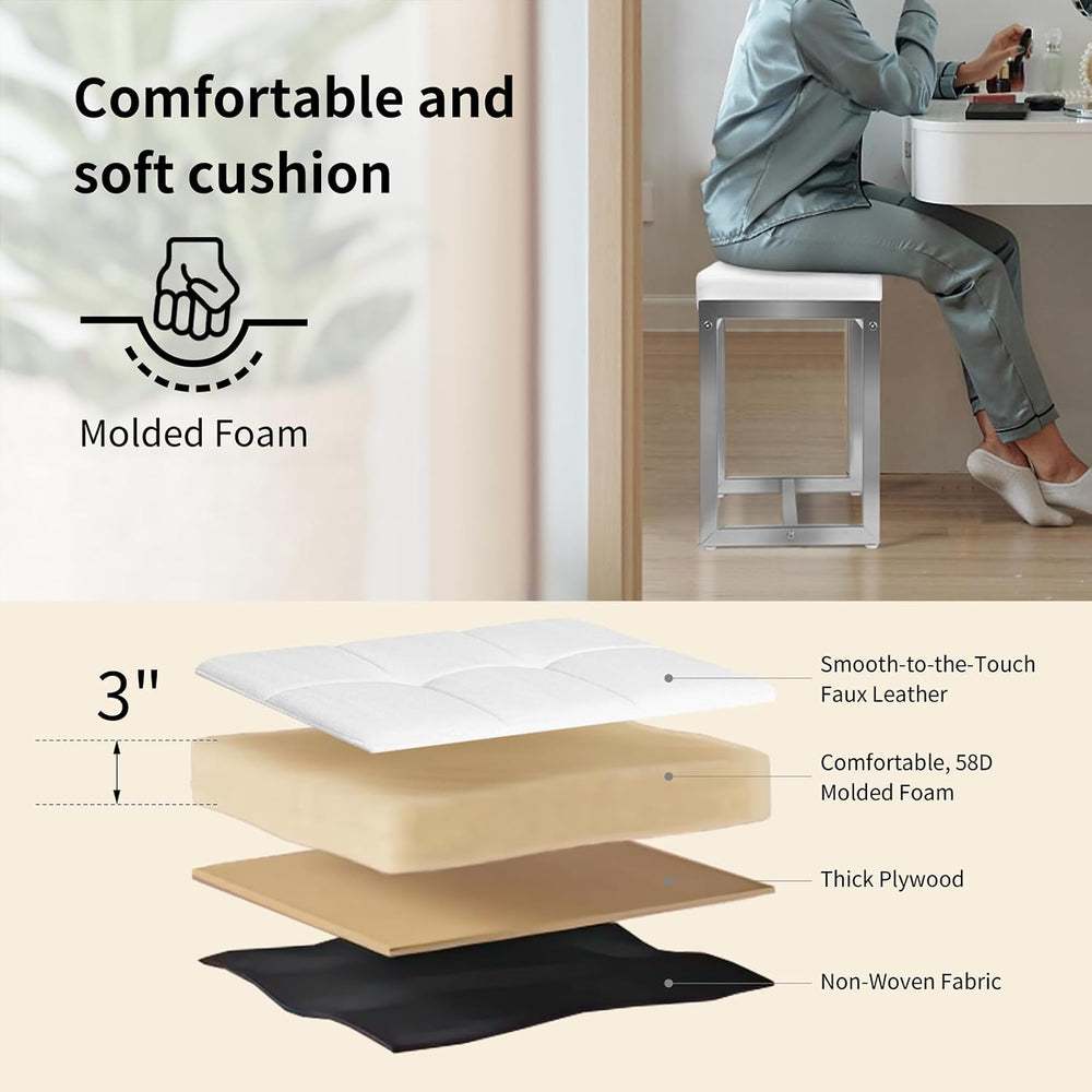 Vanity Stool Chair, Modern PU Leather Ottoman Foot Rest for Vanity Bench with...