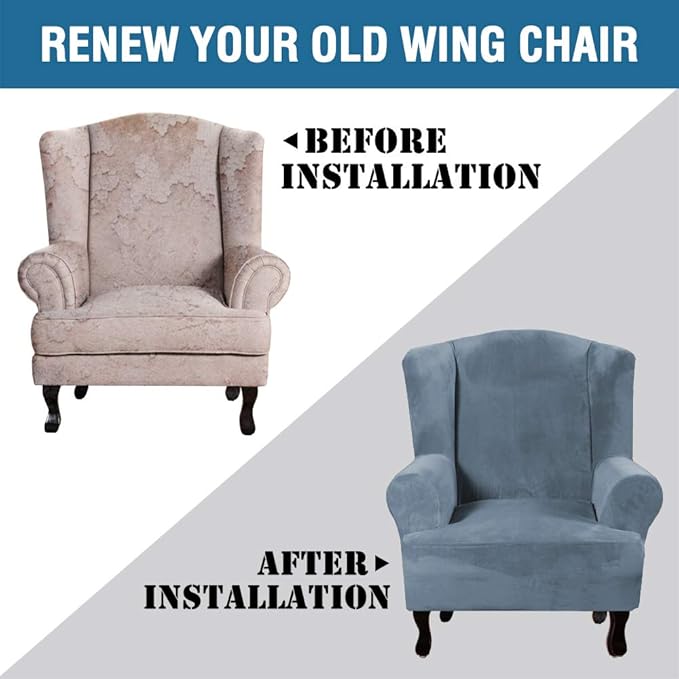 H.VERSAILTEX Wingback Chair Covers Velvet Plush Wing Chair Slipcover 1 Piece - Image 8